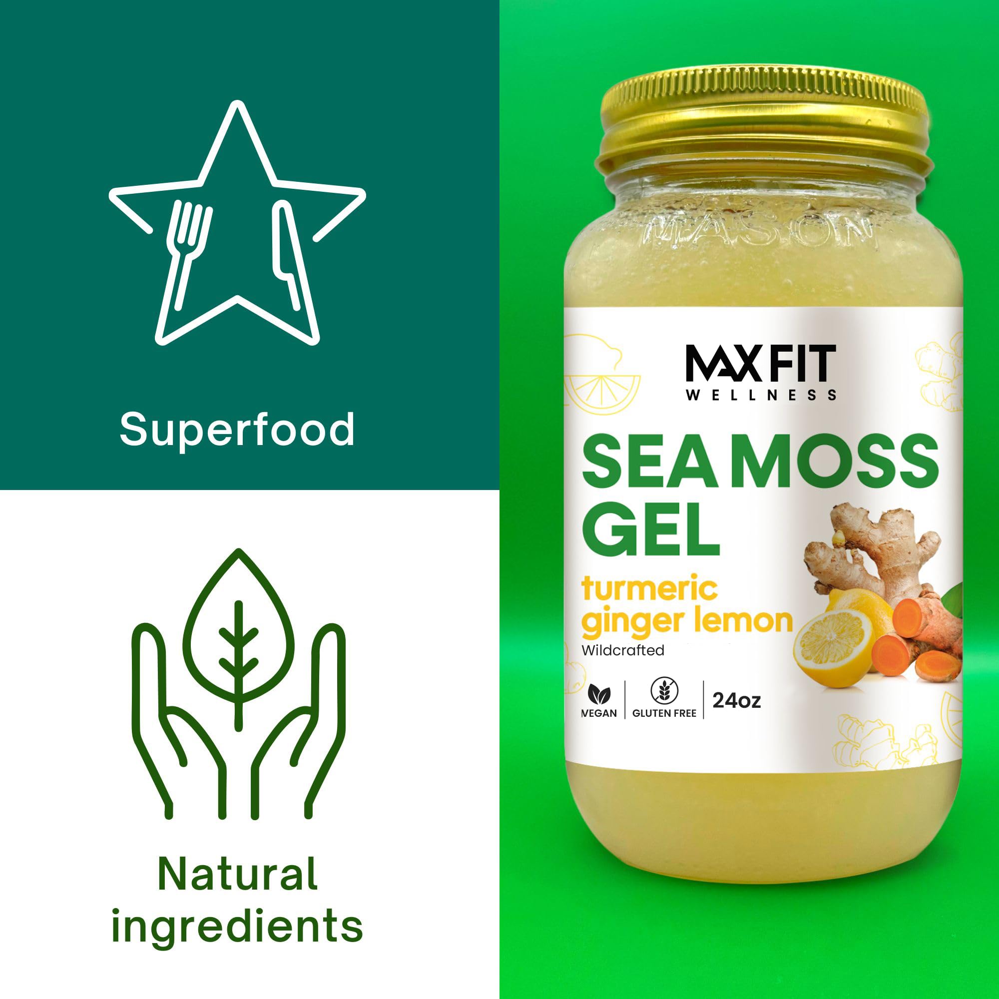 MAX FIT Sea Moss Gel 24 oz jar on kitchen counter