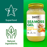 MAX FIT Sea Moss Gel 24 oz jar on kitchen counter