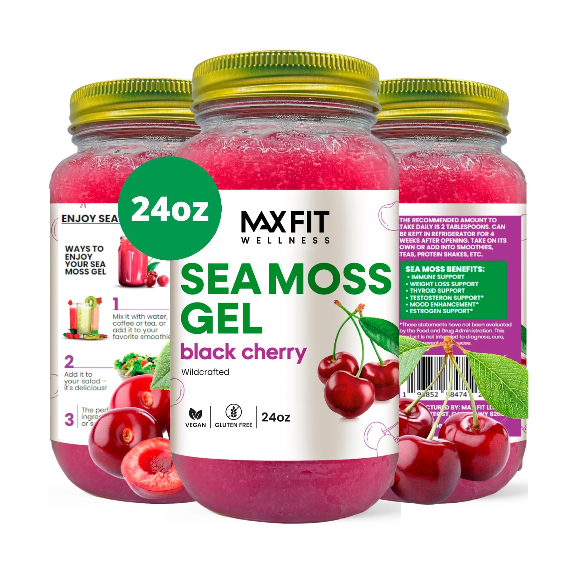 MAX FIT Sea Moss Gel 24 oz mason jar front view