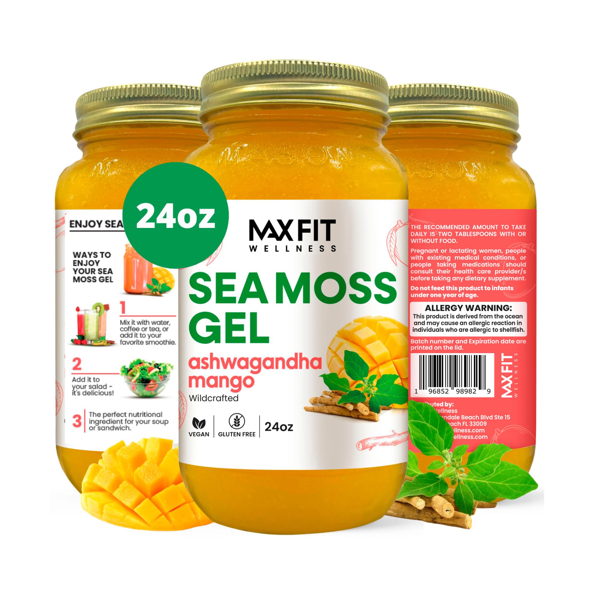 MAX FIT Sea Moss Gel 24 oz mason jar front view