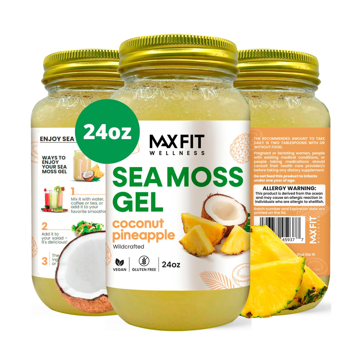 MAX FIT Sea Moss Gel 24 oz mason jar front view