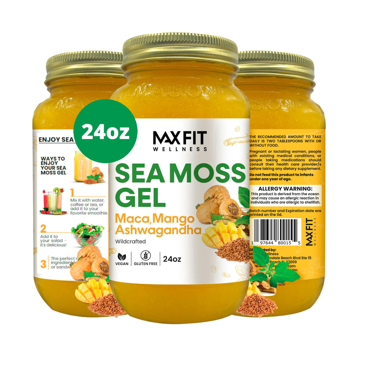 MAX FIT Sea Moss Gel 24 oz mason jar front view