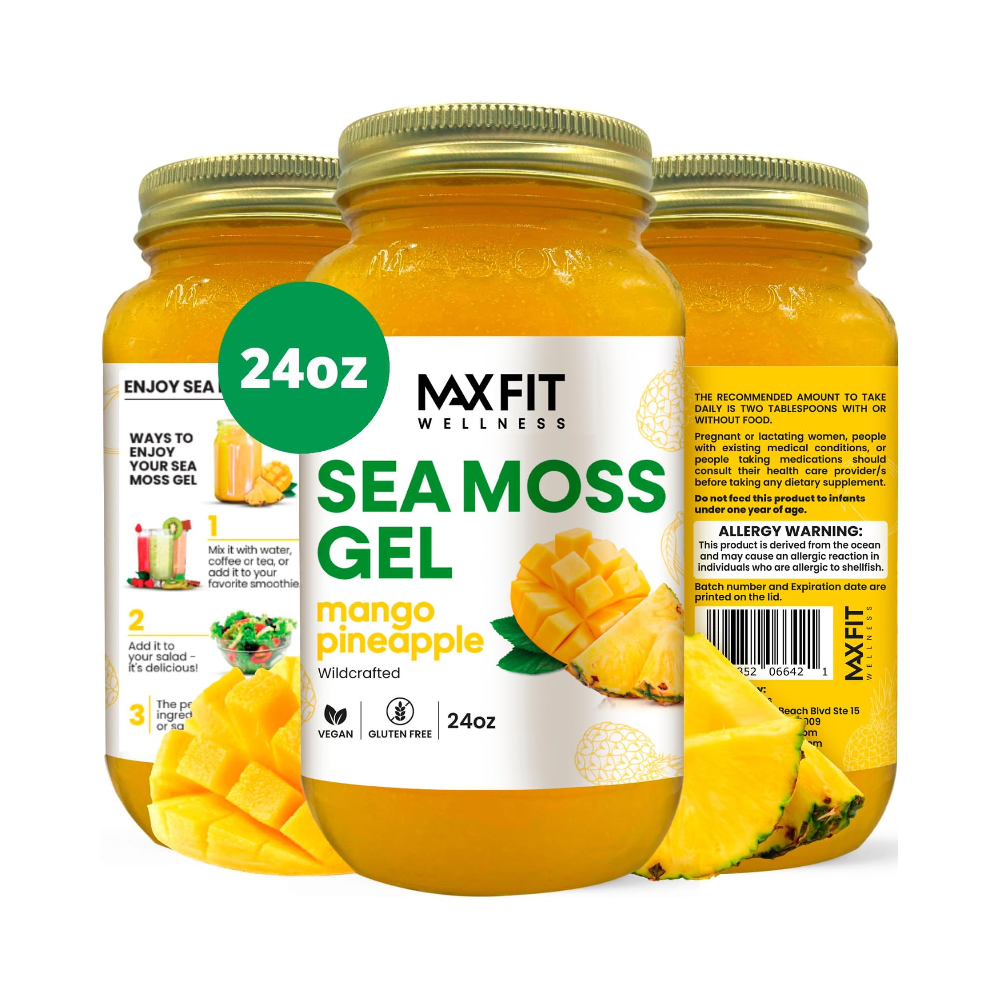 MAX FIT Sea Moss Gel 24 oz mason jar front view