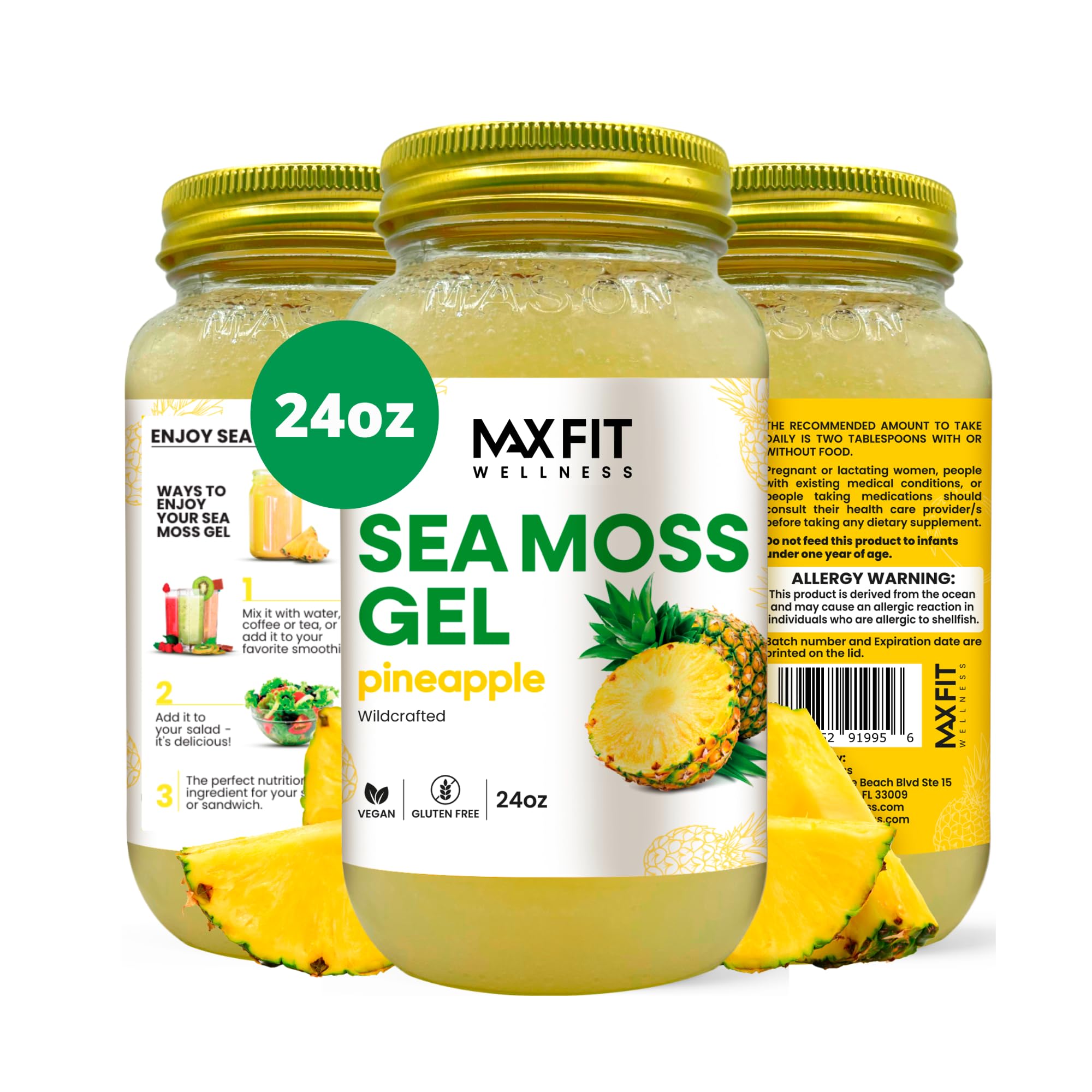 MAX FIT Sea Moss Gel 24 oz mason jar front view
