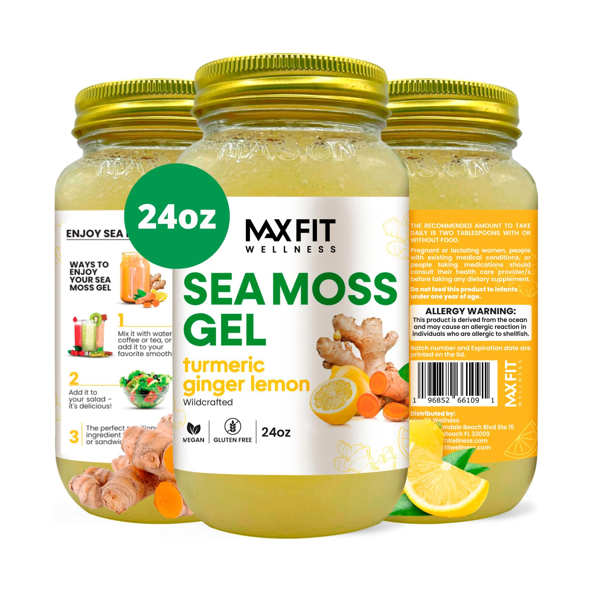 MAX FIT Sea Moss Gel 24 oz mason jar front view