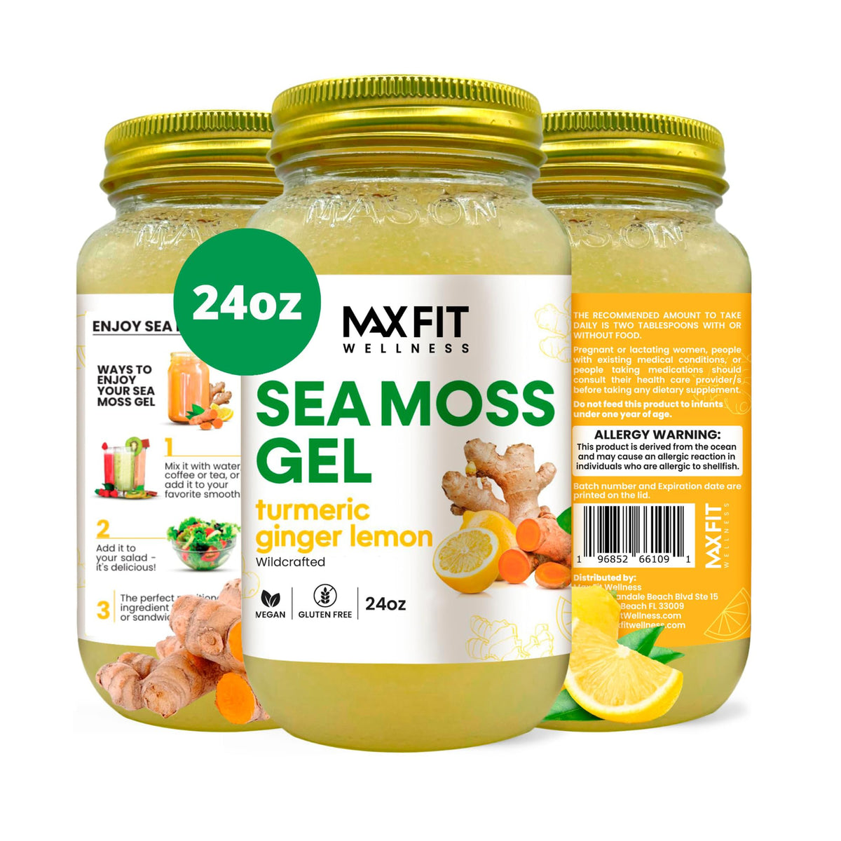 MAX FIT Sea Moss Gel 24 oz mason jar front view