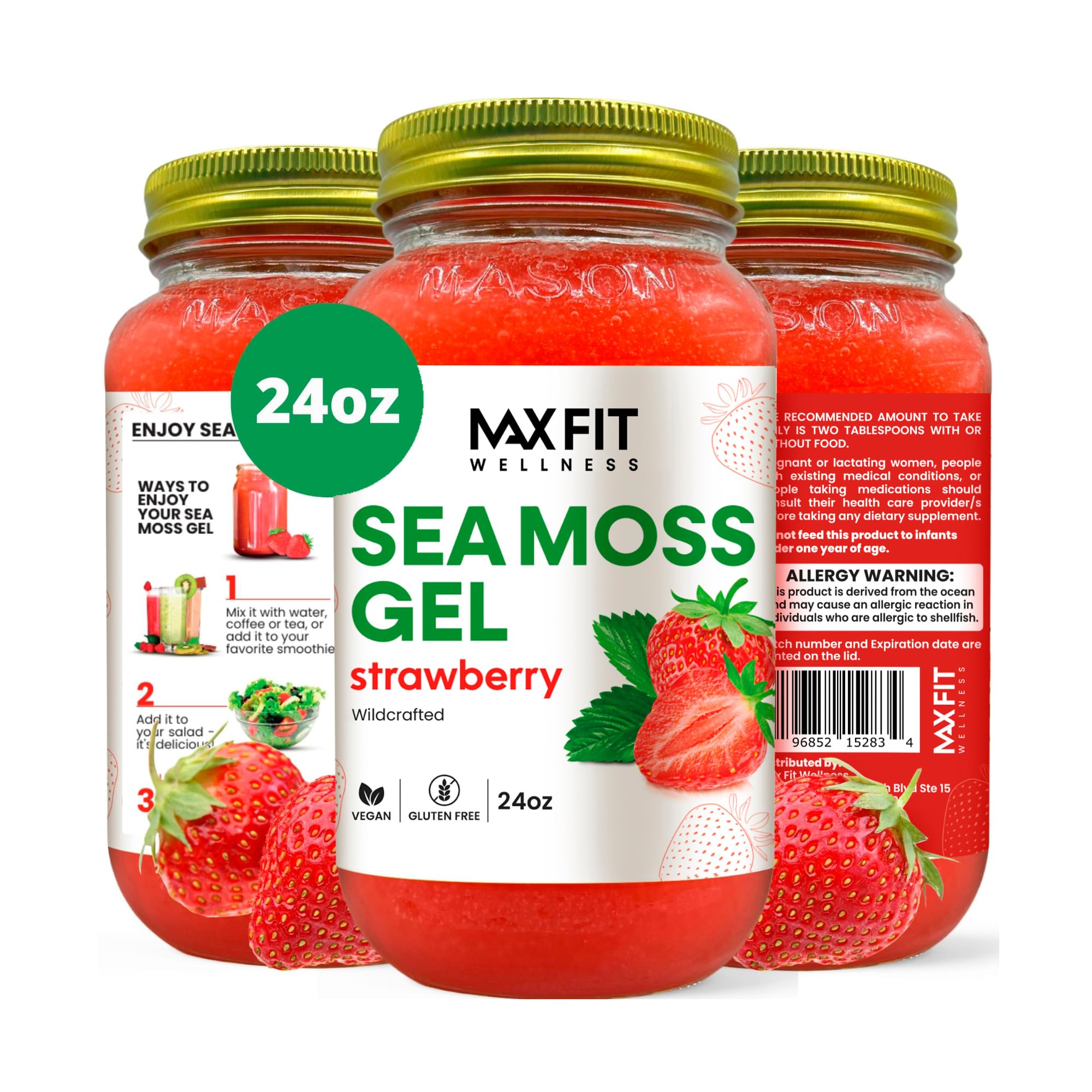MAX FIT Sea Moss Gel 24 oz mason jar front view