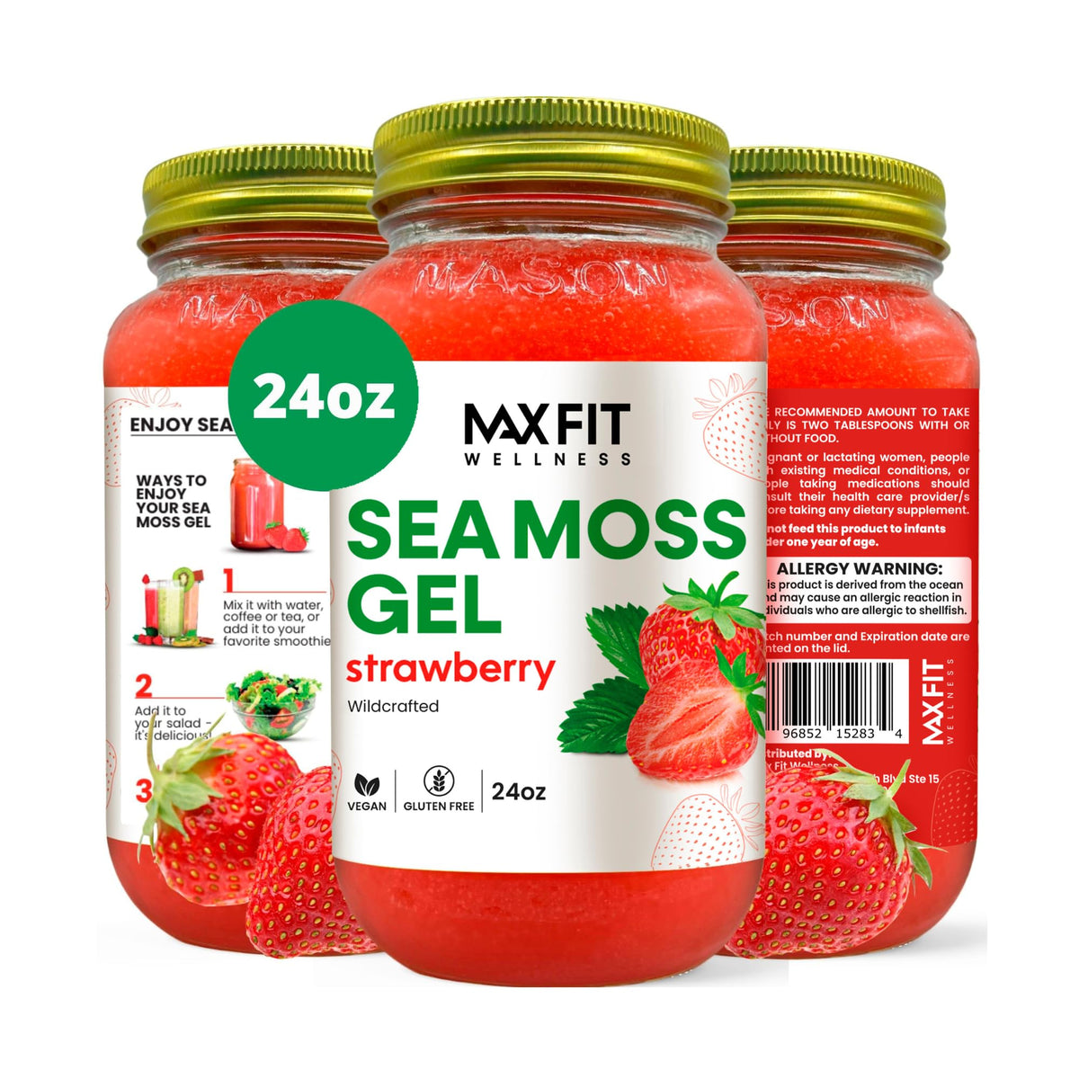 MAX FIT Sea Moss Gel 24 oz mason jar front view