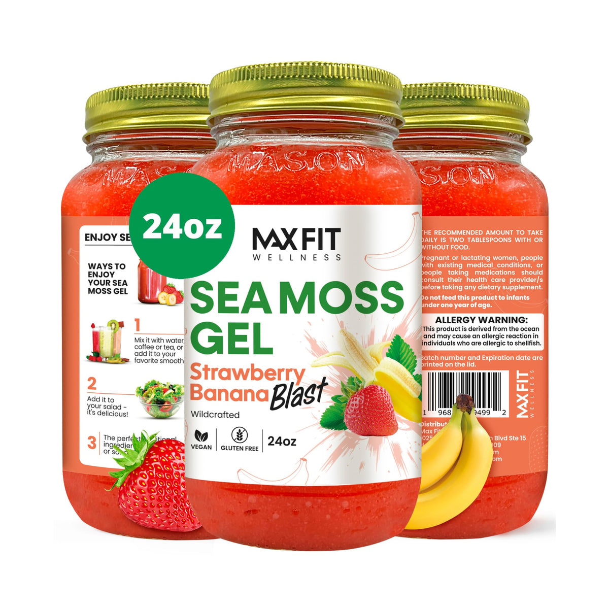 MAX FIT Sea Moss Gel 24 oz mason jar front view