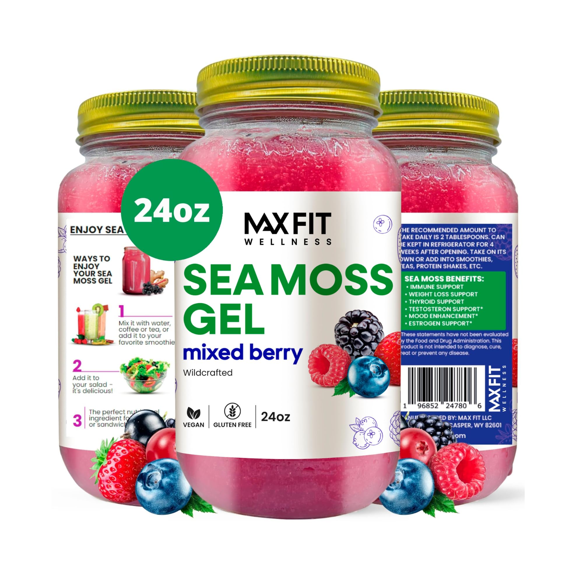 MAX FIT Sea Moss Gel 24 oz mason jar front view