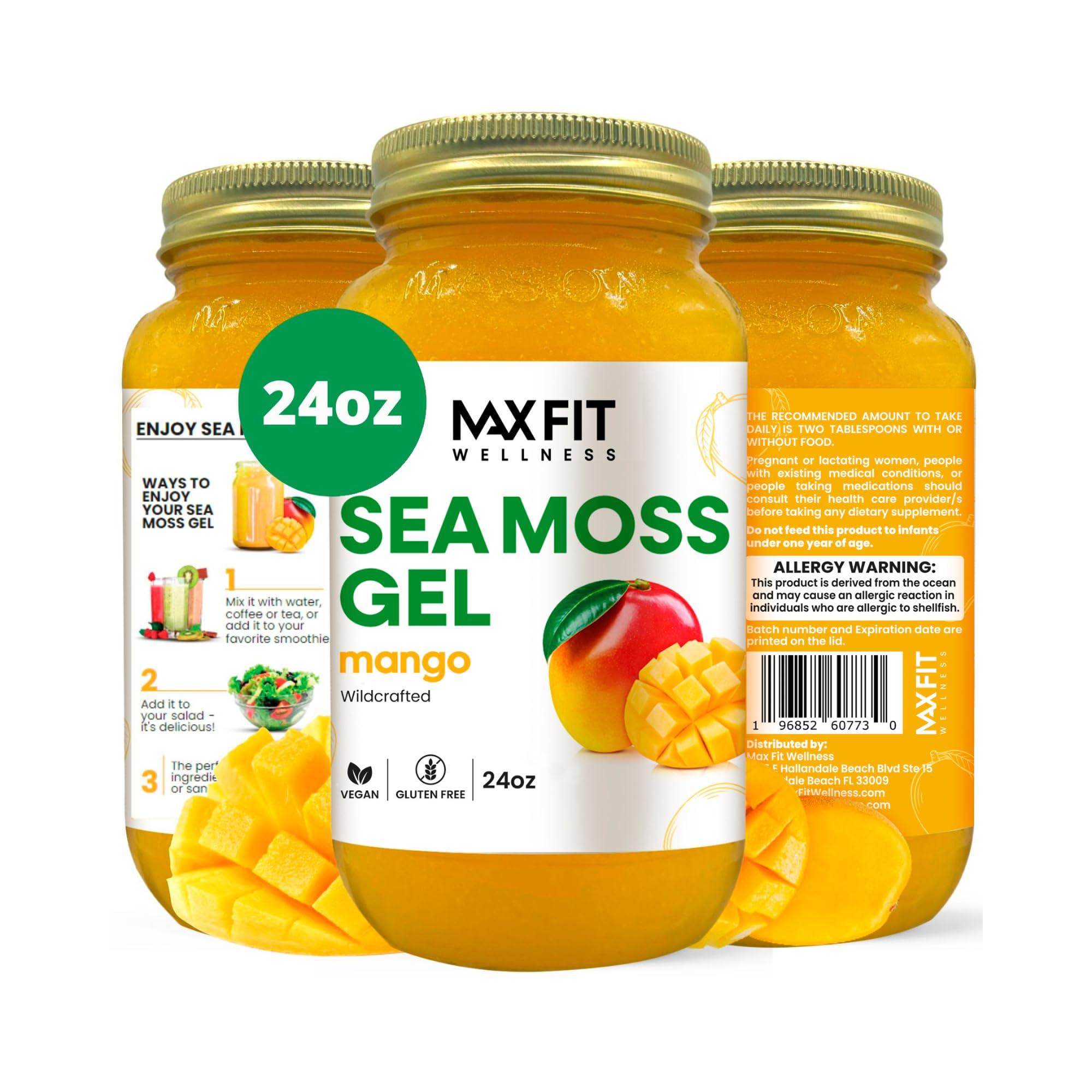 MAX FIT Sea Moss Gel 24 oz mason jar front view