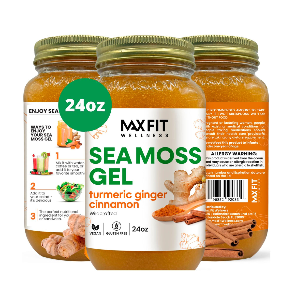 MAX FIT Sea Moss Gel 24 oz mason jar front view