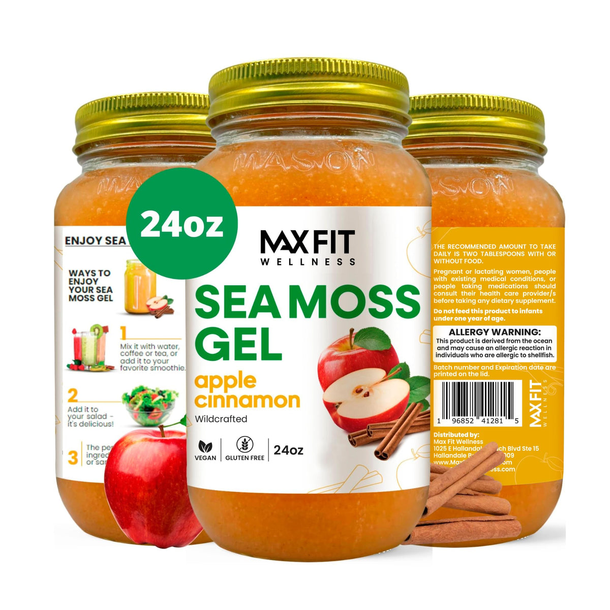 MAX FIT Sea Moss Gel 24 oz mason jar front view