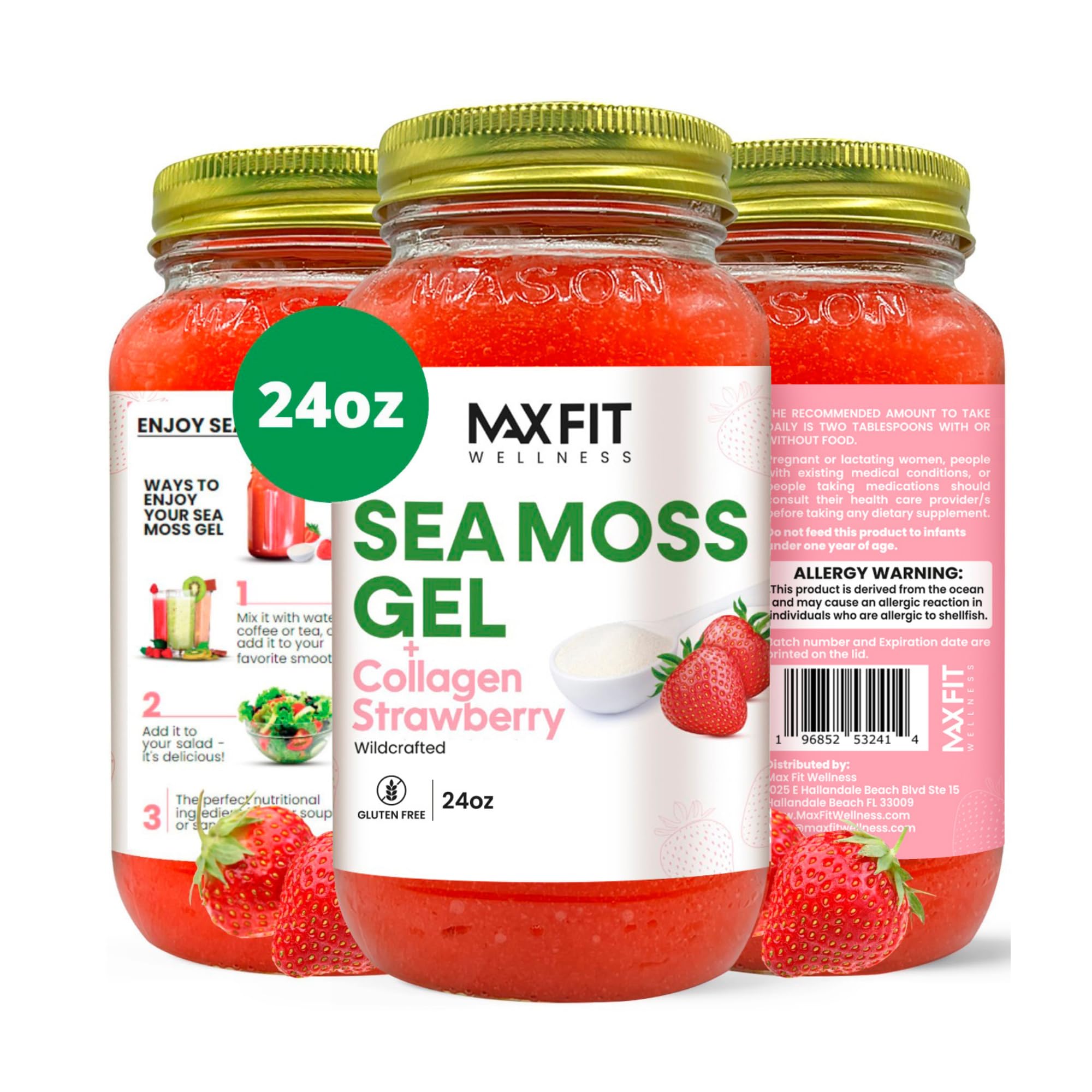 MAX FIT Sea Moss Gel 24 oz mason jar front view