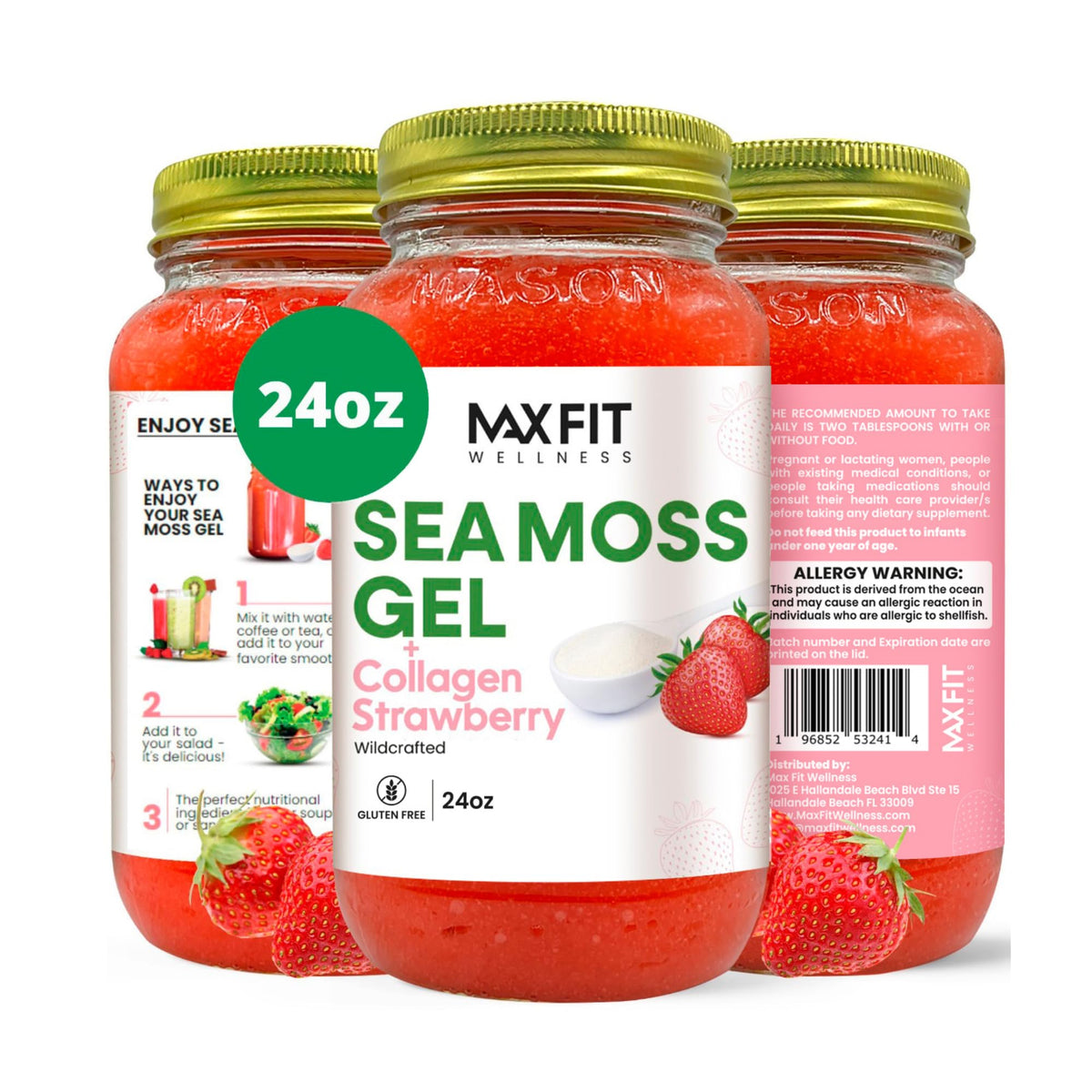 MAX FIT Sea Moss Gel 24 oz mason jar front view