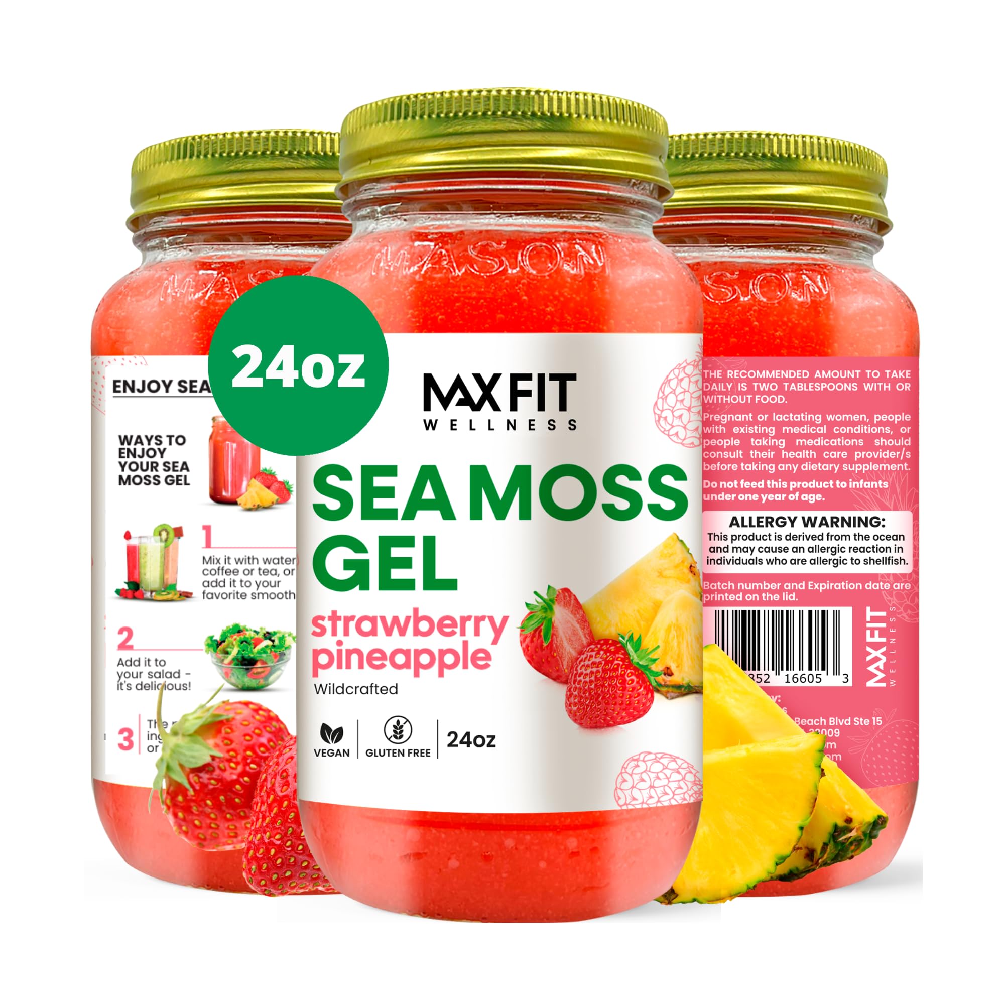 MAX FIT Sea Moss Gel 24 oz mason jar front view