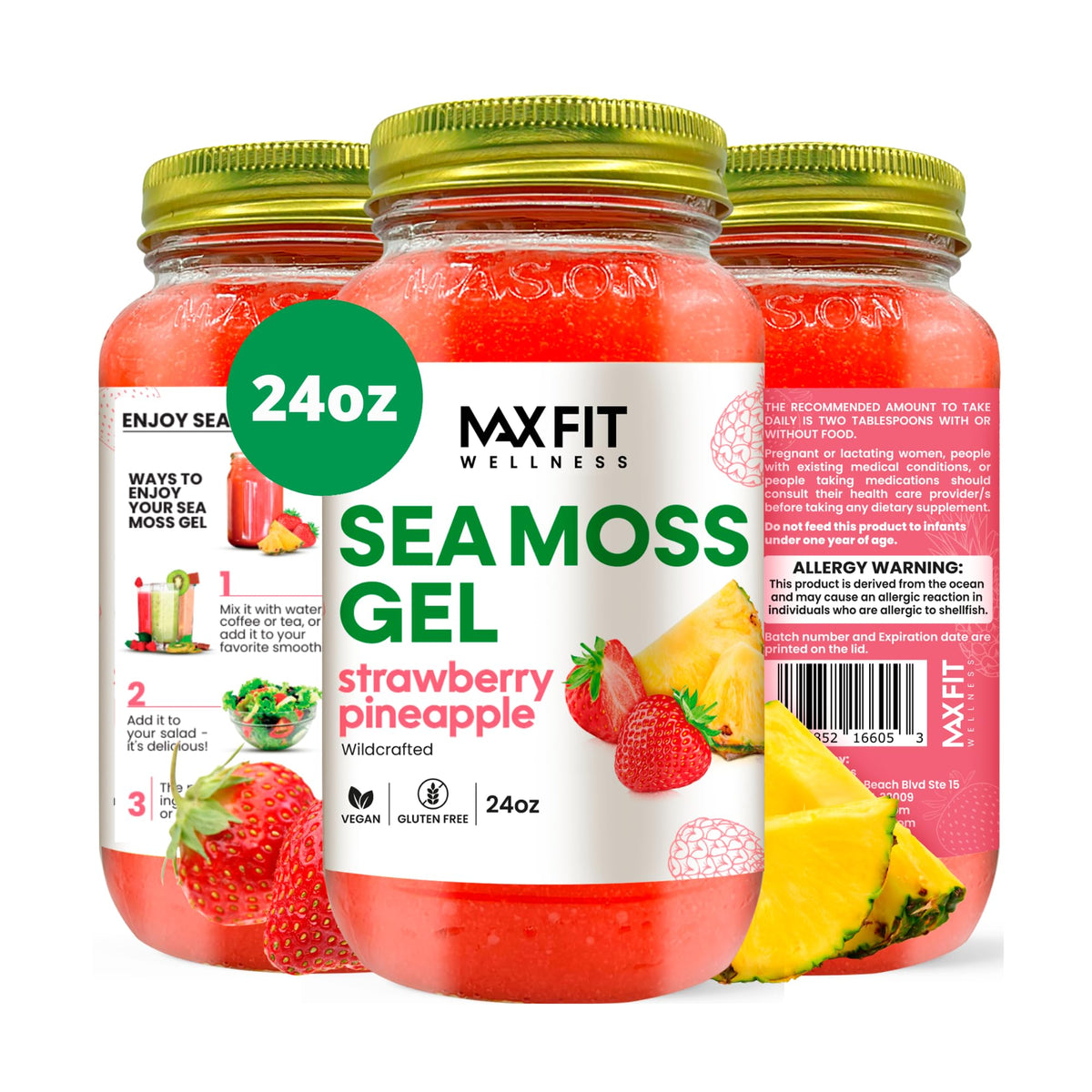 MAX FIT Sea Moss Gel 24 oz mason jar front view
