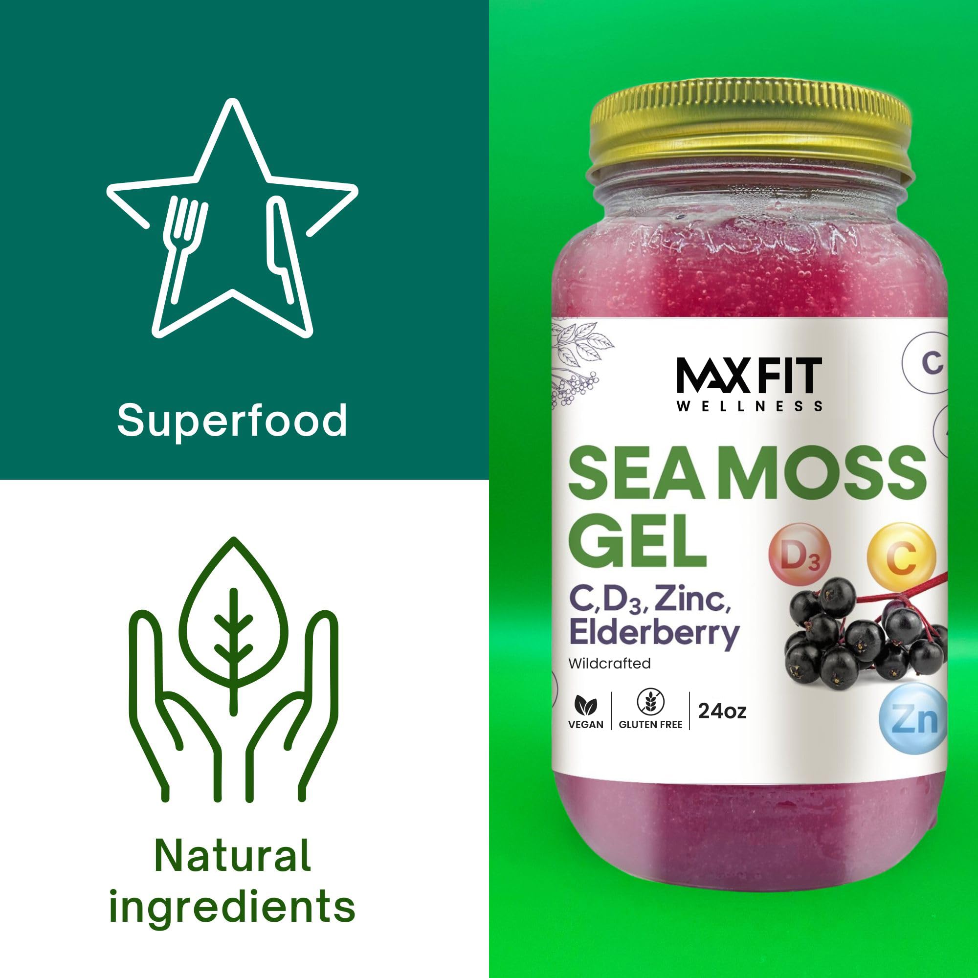 MAX FIT Sea Moss Gel 24oz jar with spoon