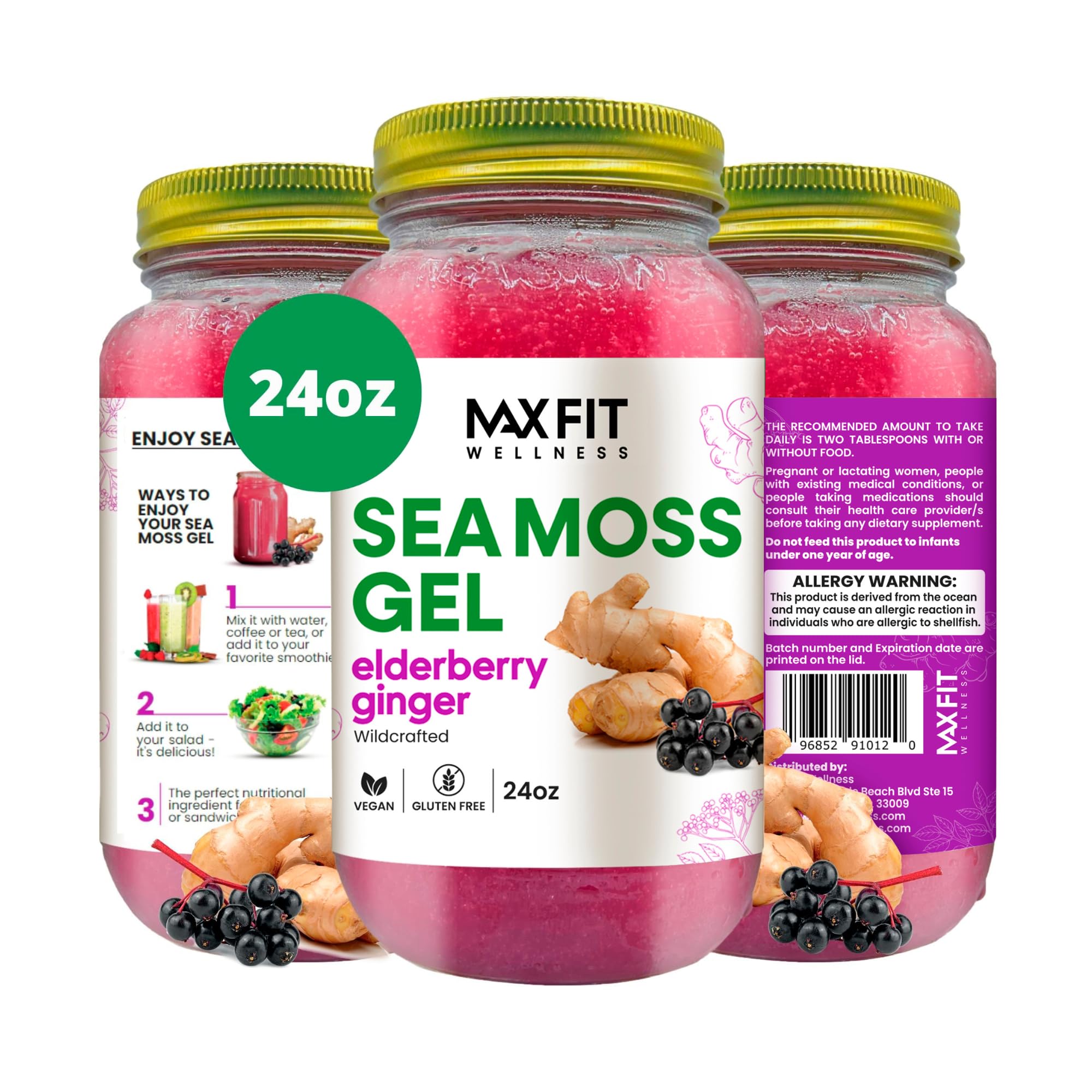 MAX FIT Sea Moss Gel 24oz mason jar front view
