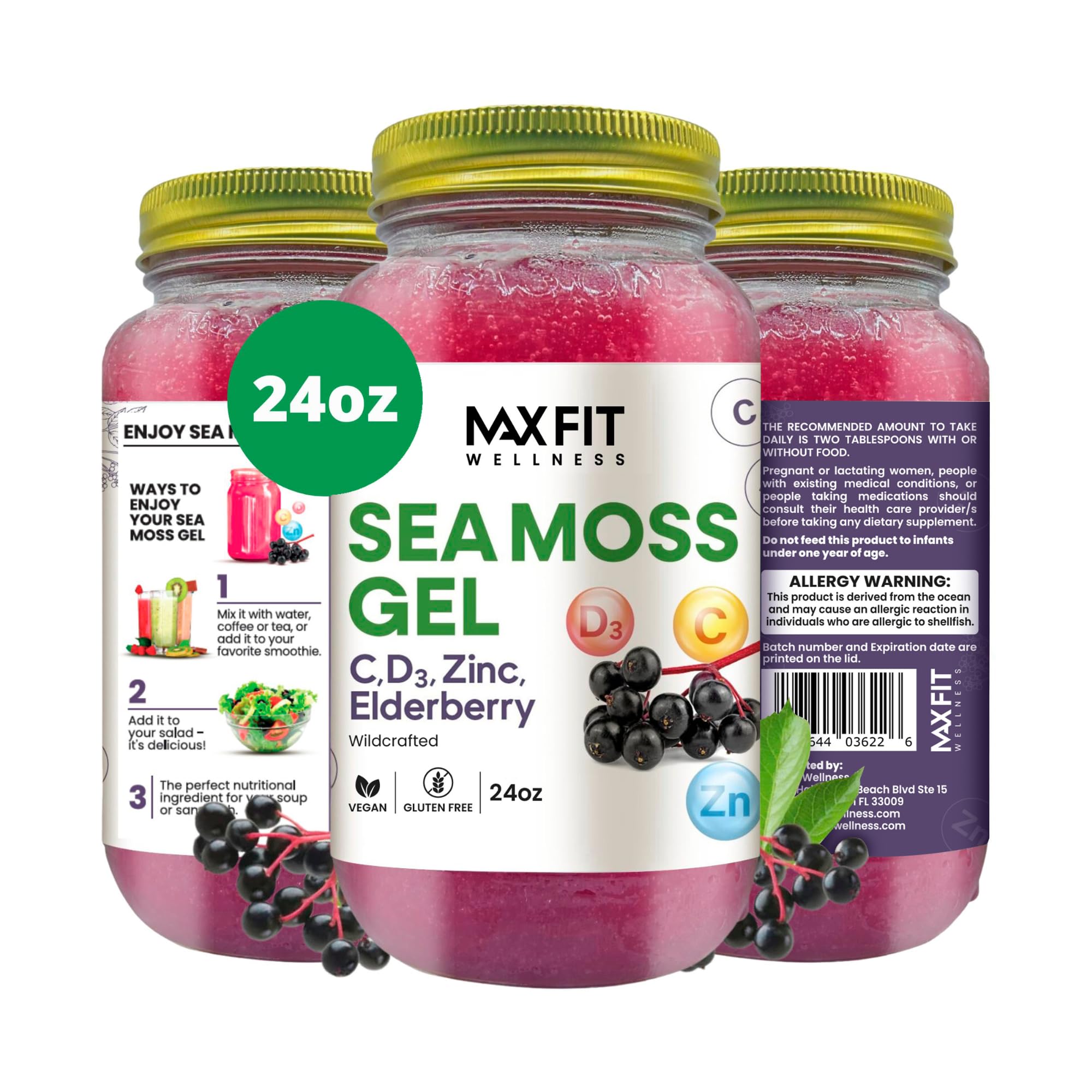 MAX FIT Sea Moss Gel 24oz mason jar front view
