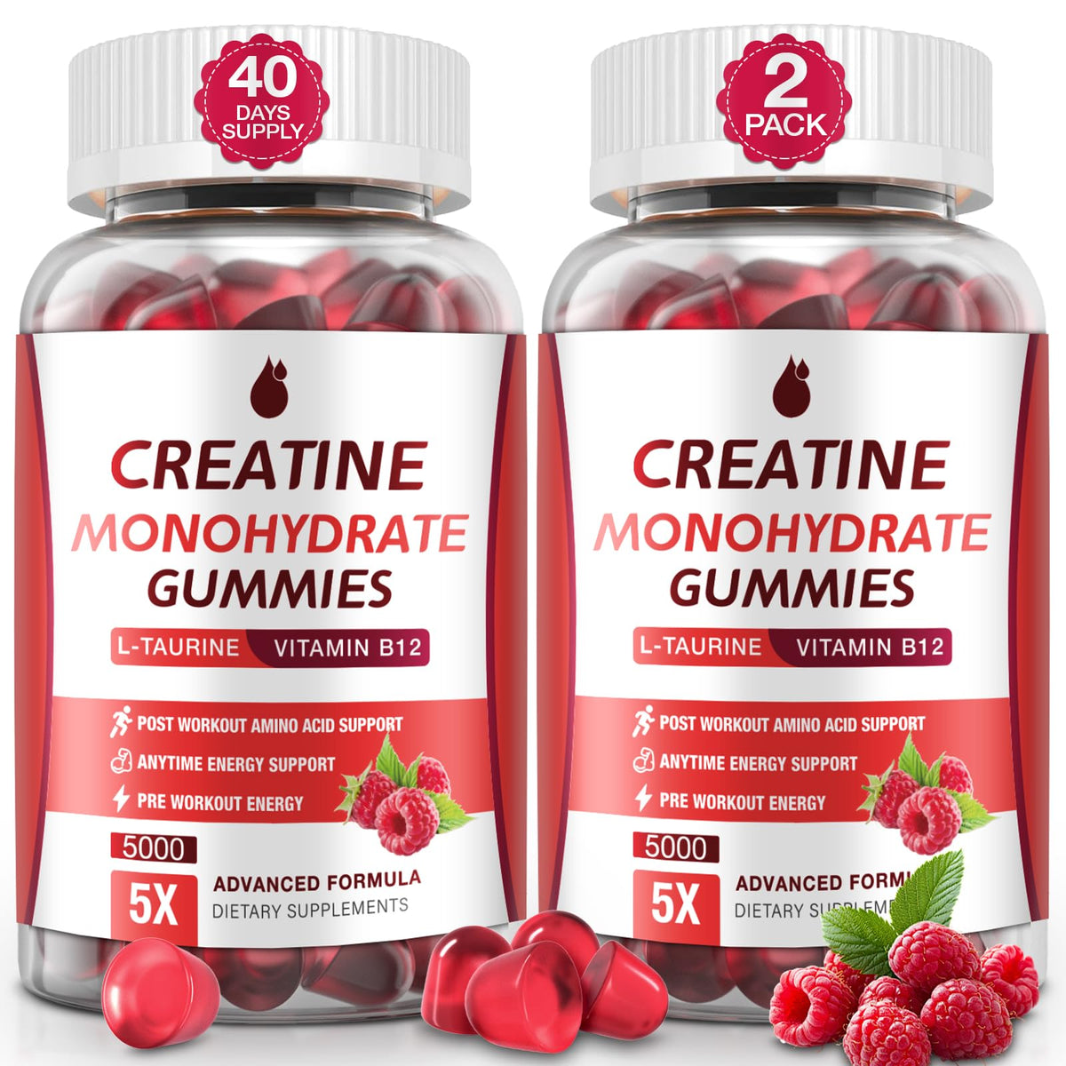 MaxHemp Creatine Monohydrate Gummies front view with raspberry flavour