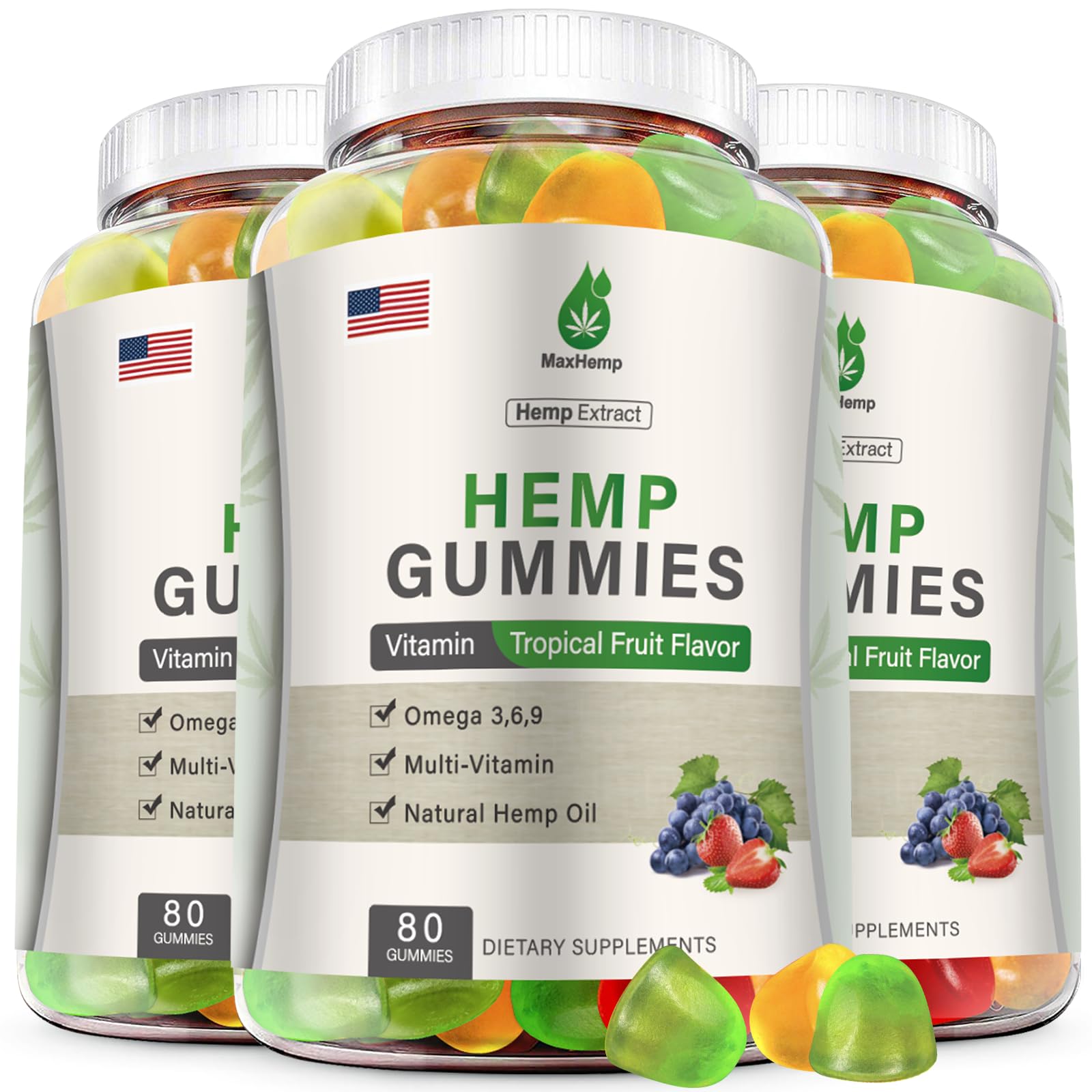 MaxHemp Hemp Gummies 200g front view with packaging