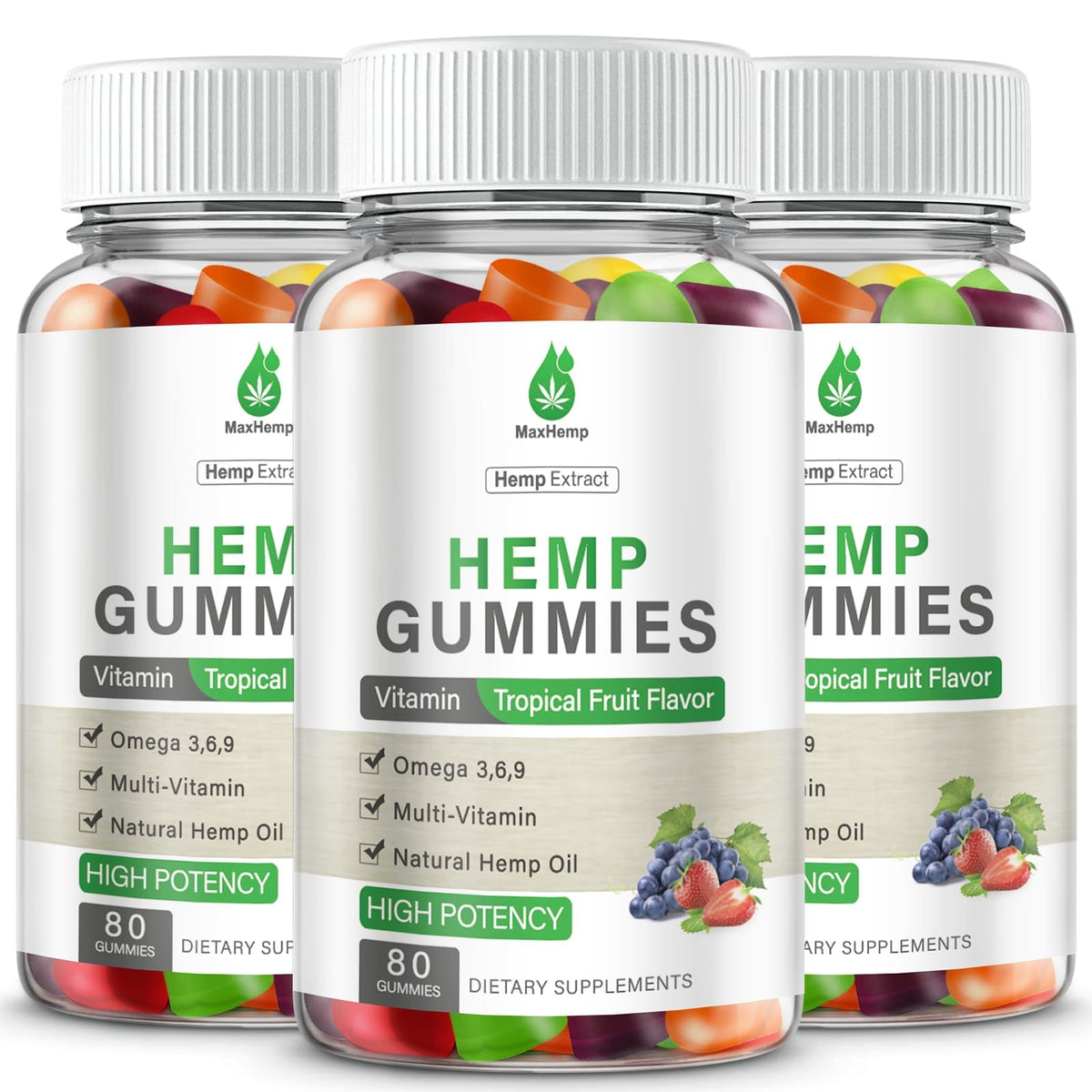 MaxHemp Hemp Gummies 200g front view with packaging