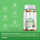 MaxHemp Hemp Gummies displayed with fresh fruit
