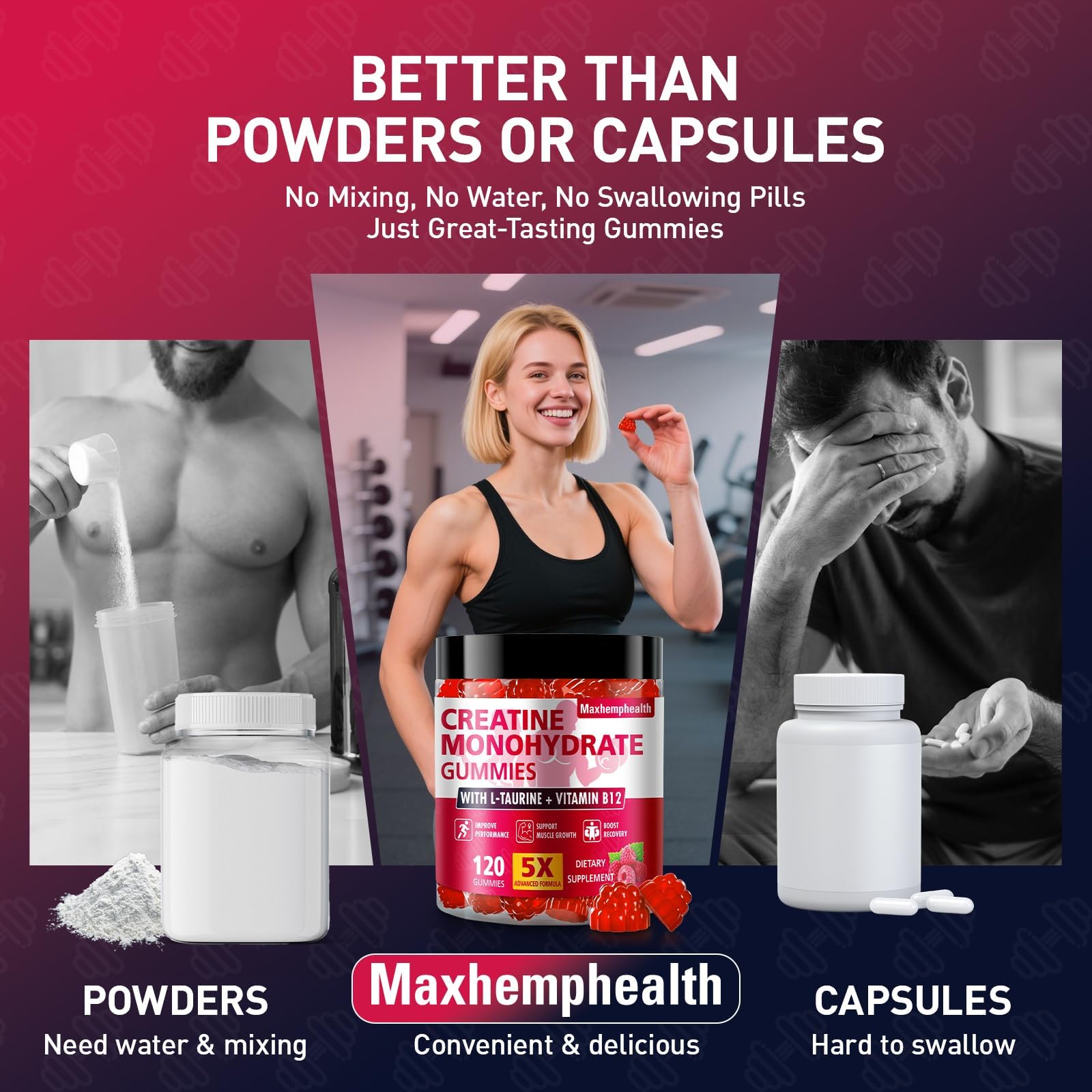 Maxhemphealth Creatine Gummies back view of the bottle