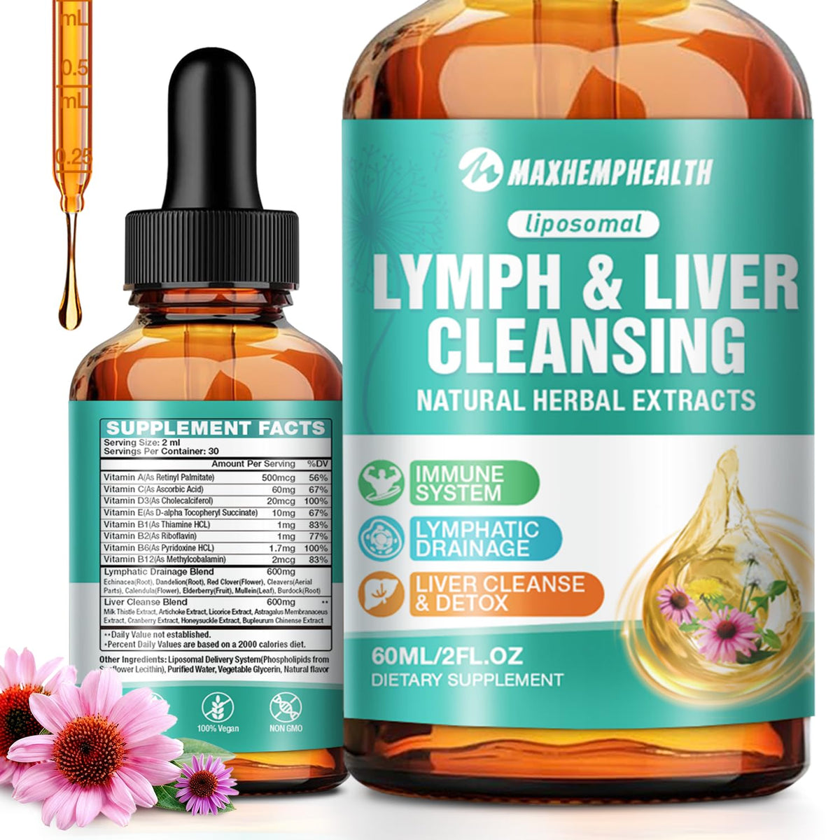Maxhemphealth Echinacea Lymphatic Drainage Drops 60ML front view