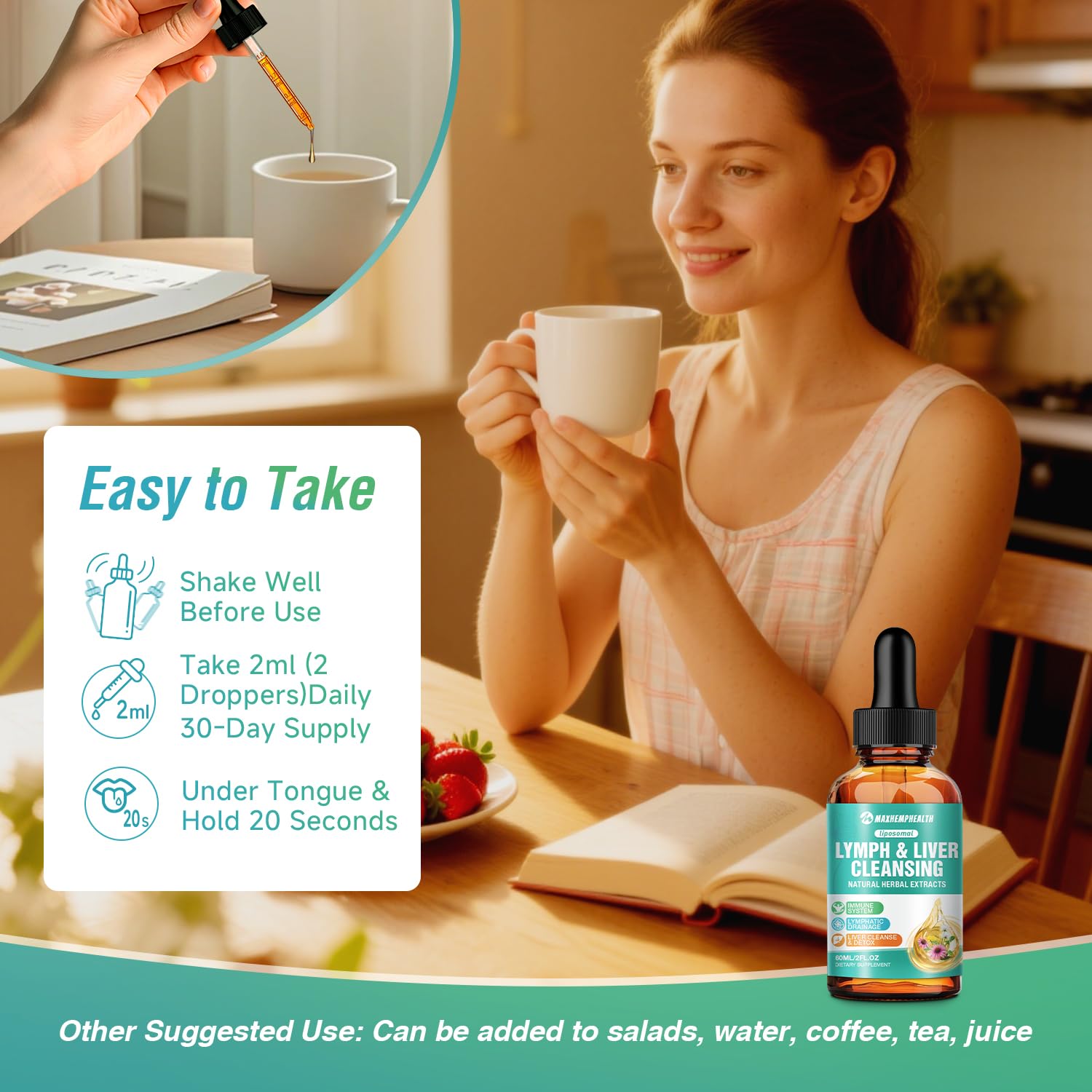 Maxhemphealth Echinacea Lymphatic Drainage Drops 60ML on a wooden table