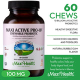 Maxi Health Active Pro-10 Kids Probiotic Chewables back view showing ingredients