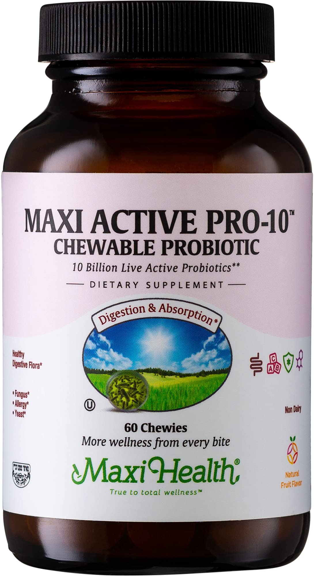 Maxi Health Active Pro-10 Kids Probiotic Chewables front view with packaging