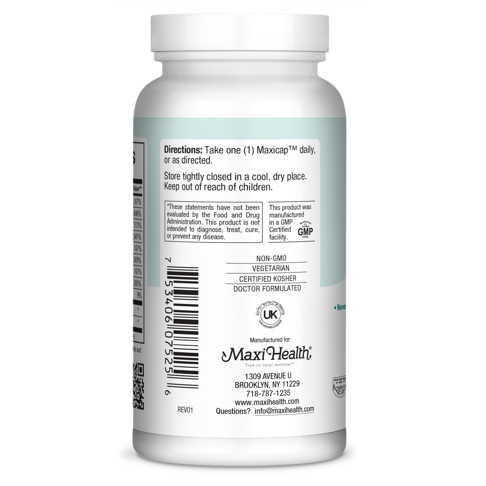 Maxi Health B-Complex Vitamins 200g back view showing ingredients