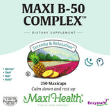Maxi Health B-Complex Vitamins 200g on a wooden table