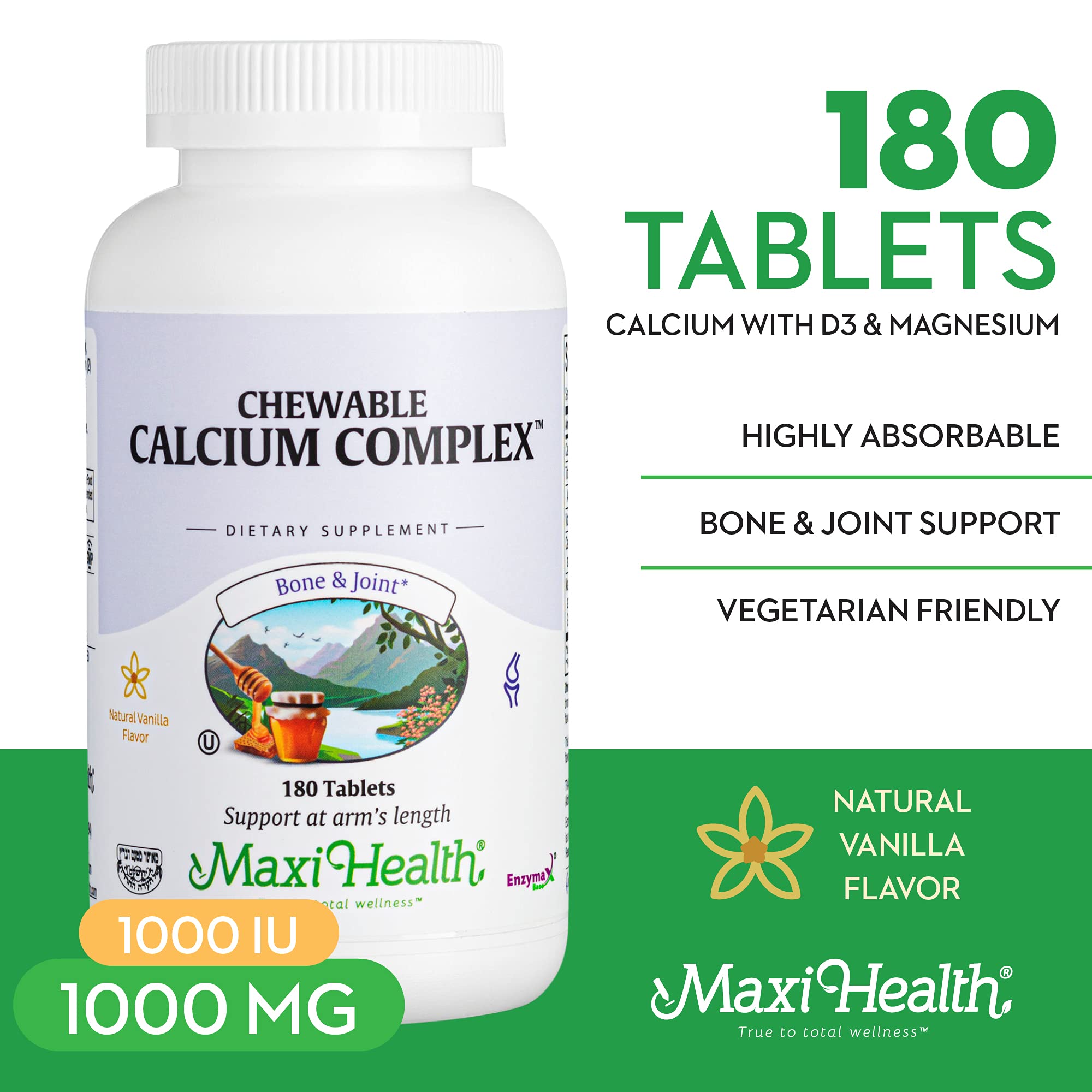 Maxi Health Calcium & Magnesium Chewable Tablets showing vanilla flavour