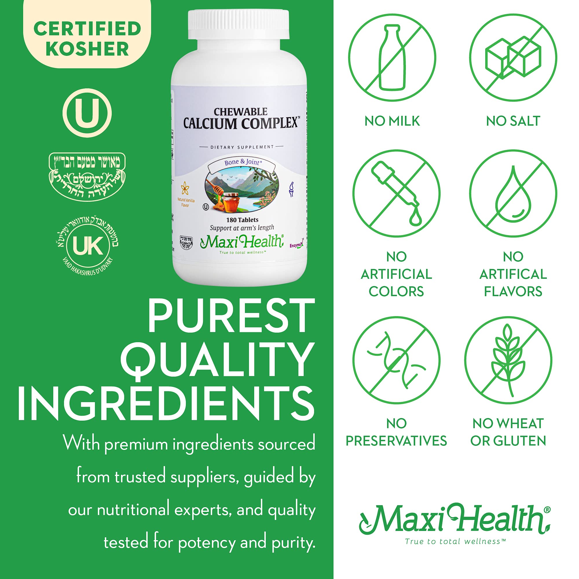 Maxi Health Calcium & Magnesium Chewable Tablets with dosage instructions