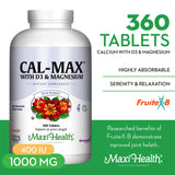 Maxi Health Calcium Supplement 345g back view with ingredient list