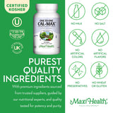 Maxi Health Calcium Supplement back view with nutritional information