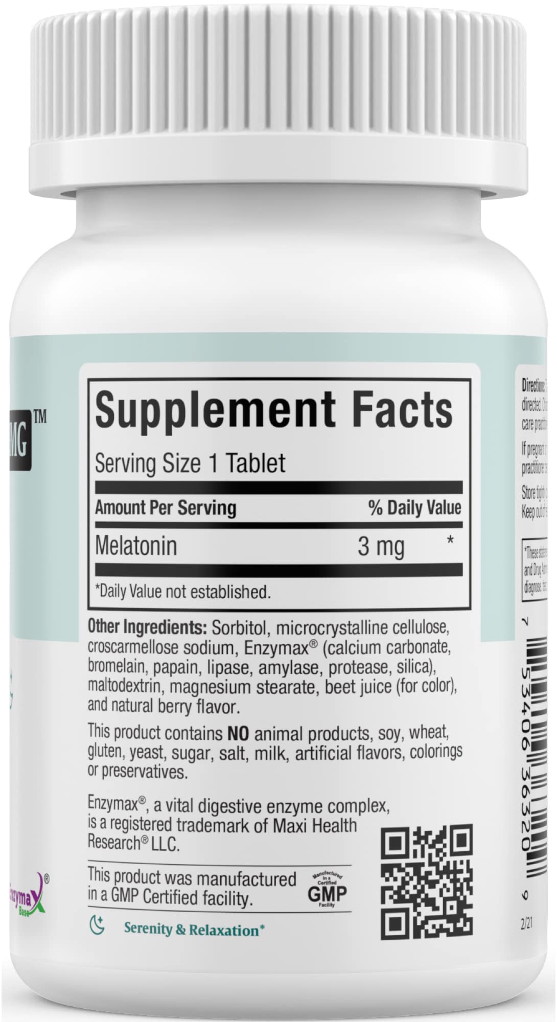 Maxi Health Chewable Melatonin 3mg Tablets side view showing tablet count