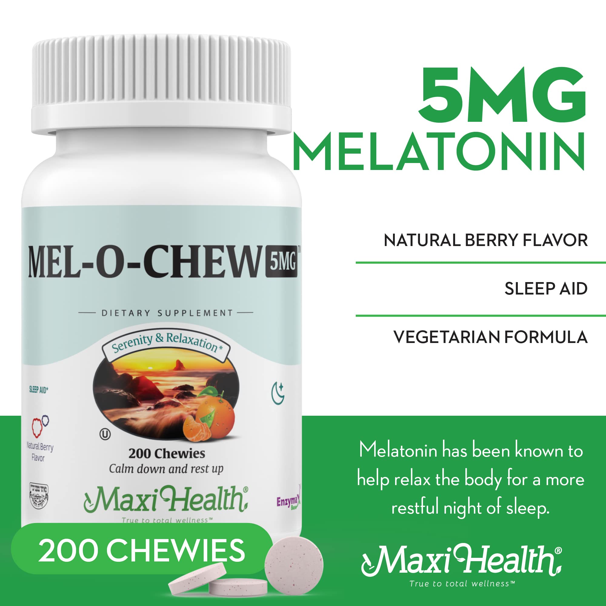 Maxi Health Chewable Melatonin 5mg Tablets with berries