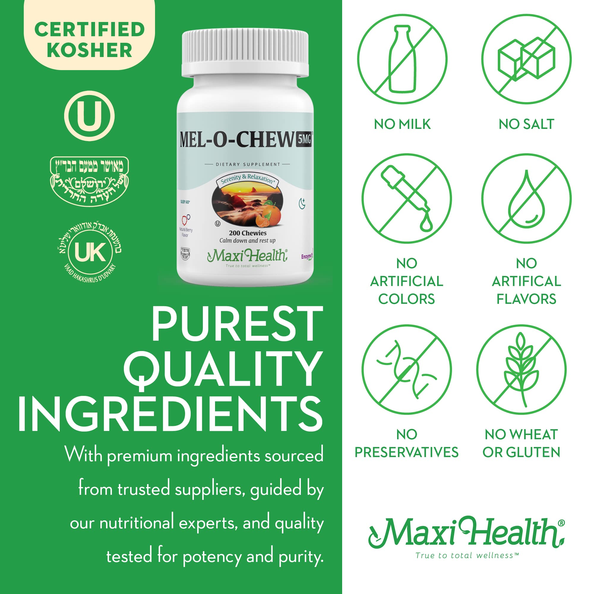 Maxi Health Chewable Melatonin 5mg Tablets with ingredients