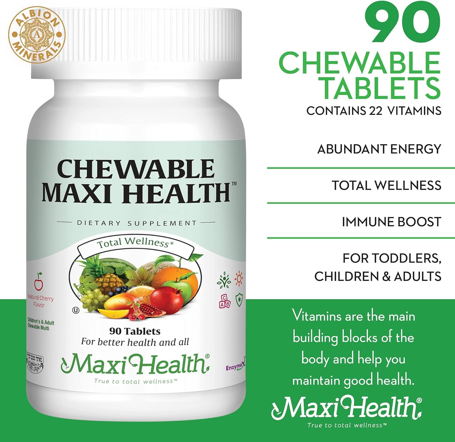 Maxi Health Chewable Multivitamin back view showing ingredients