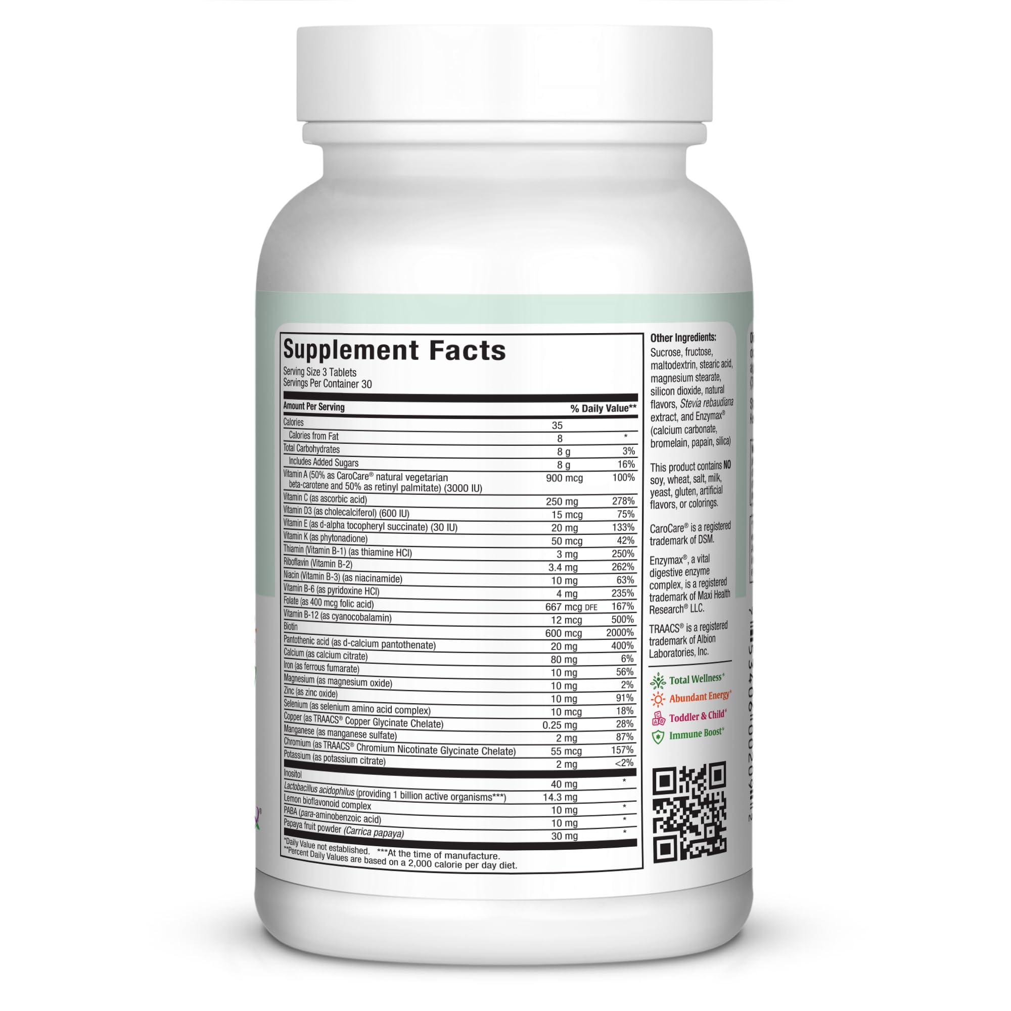 Maxi Health Chewable Multivitamin packaging with Kosher certification