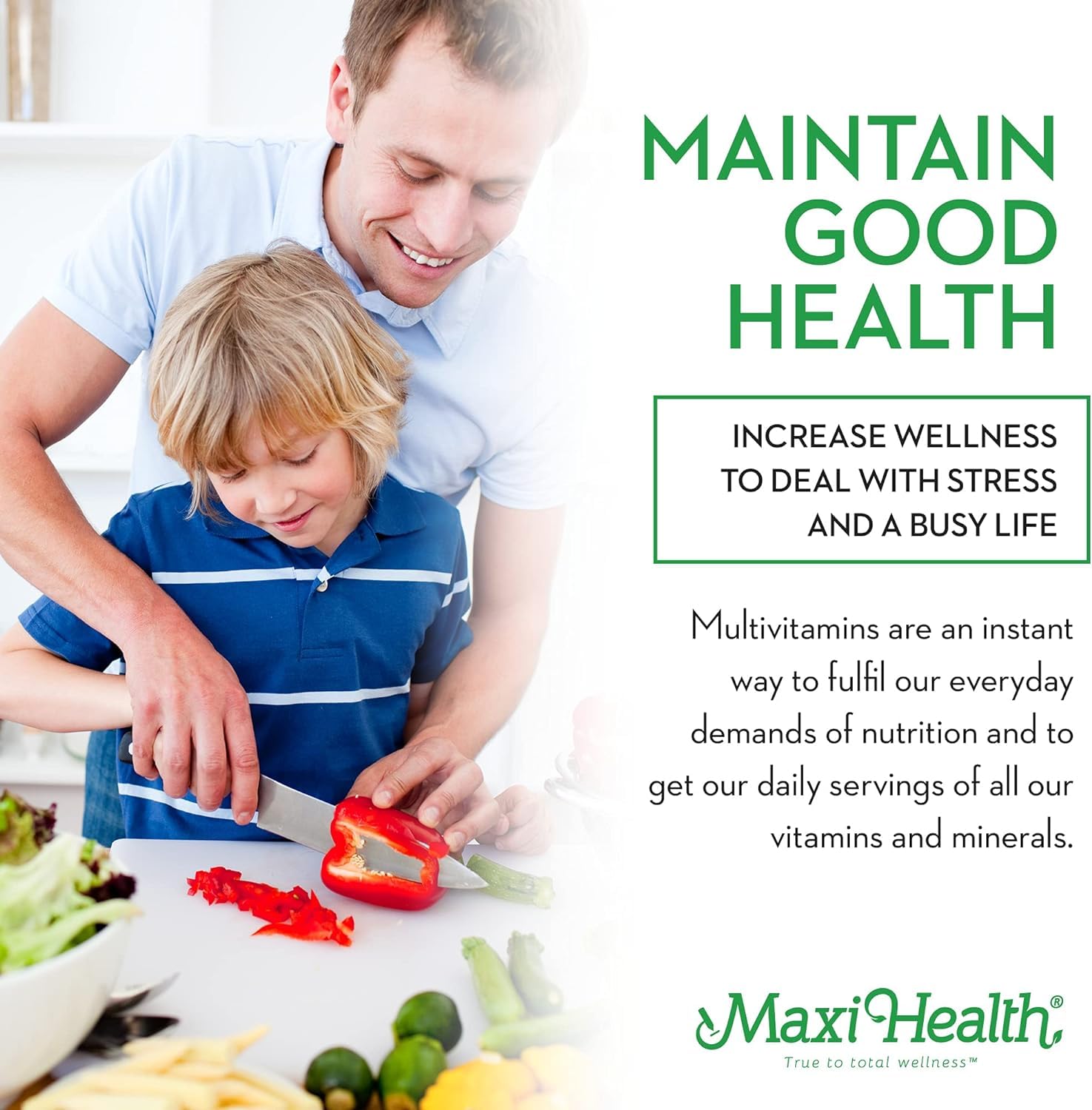 Maxi Health Chewable Multivitamin side view with dosage instructions