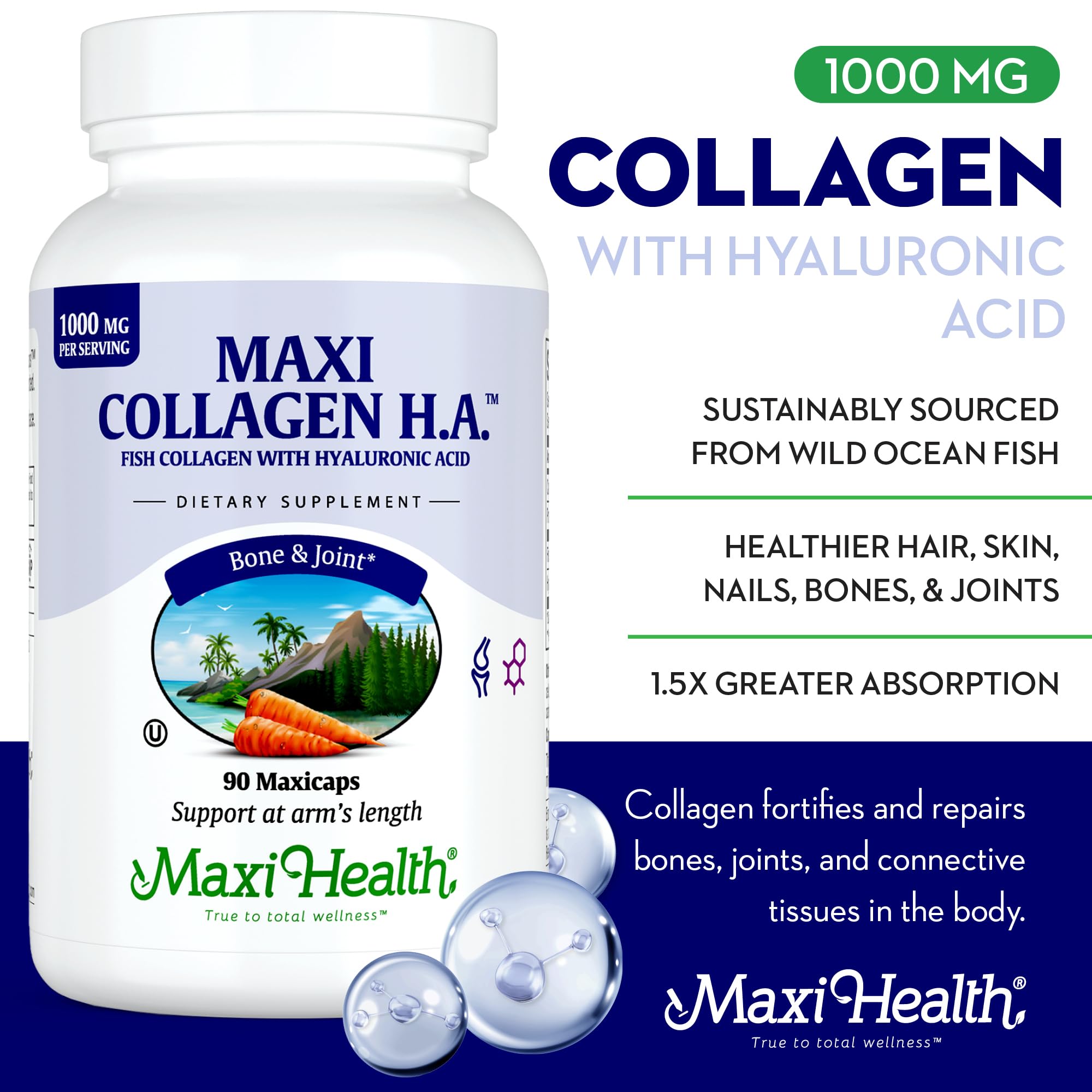 Maxi Health Collagen Supplement 1000mg Fish Type 1 side view