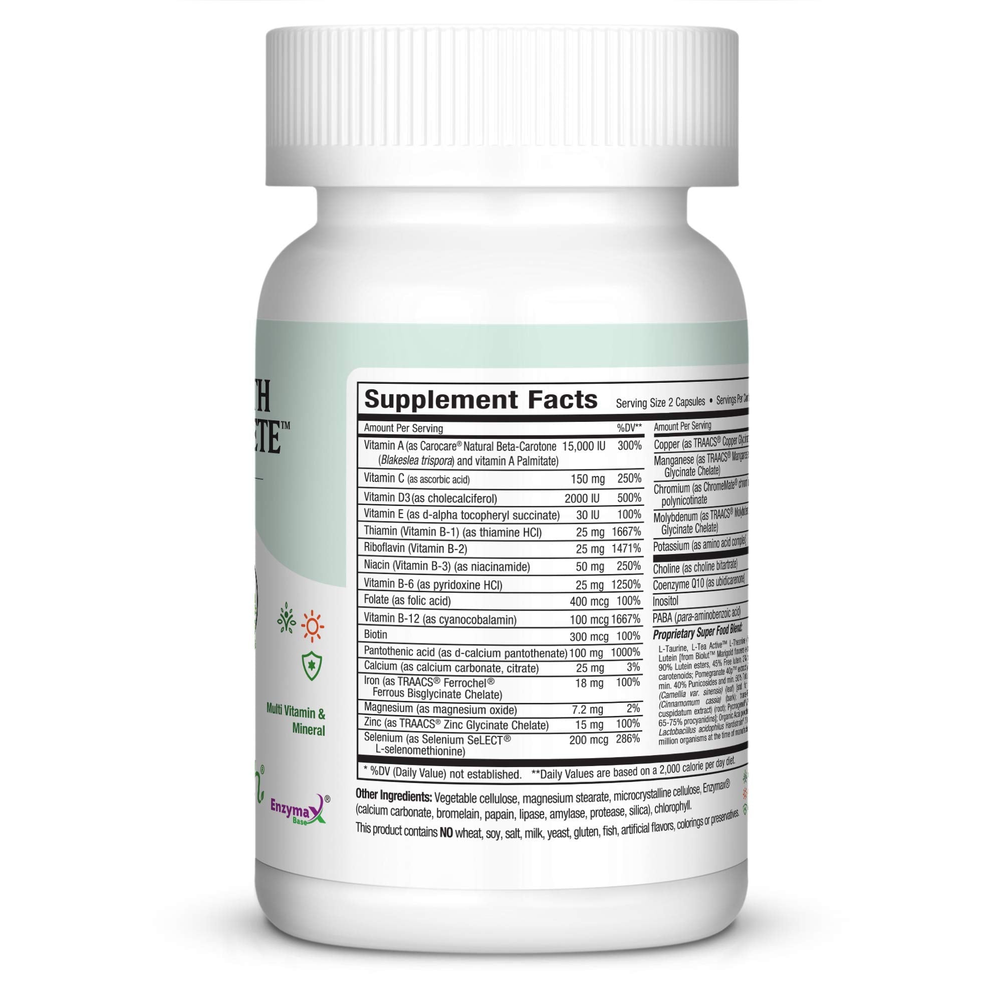 Maxi Health Complete Multivitamin Capsules showing the capsules and dosage information