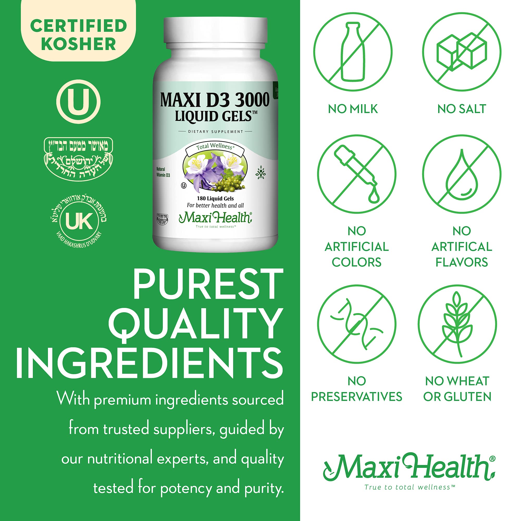 Maxi Health D3 3000 Liquid Gels ingredients list
