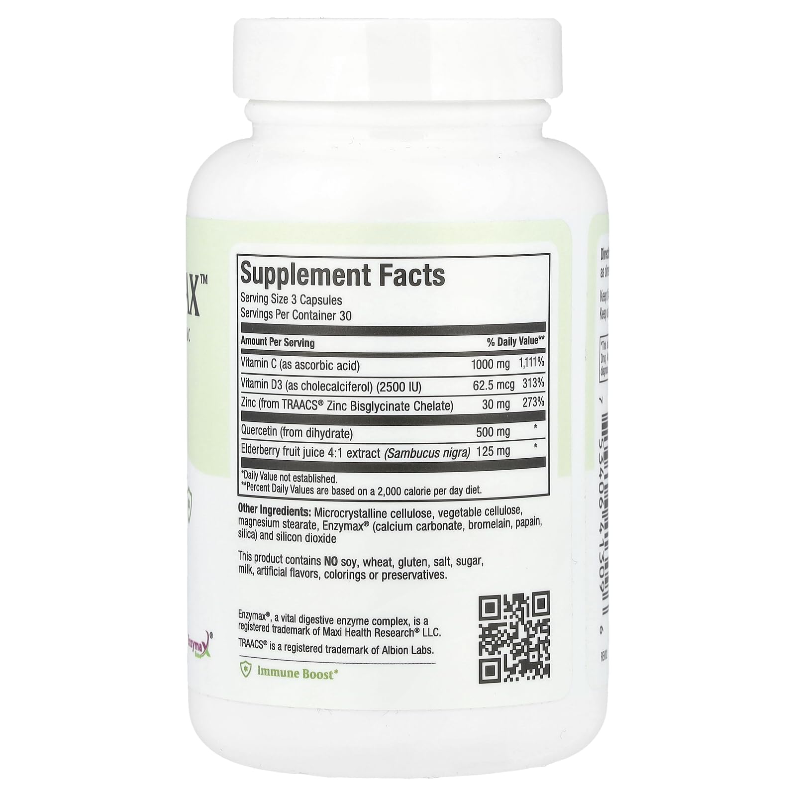Maxi Health Elderberry Quercetin Complex side view showing capsule details