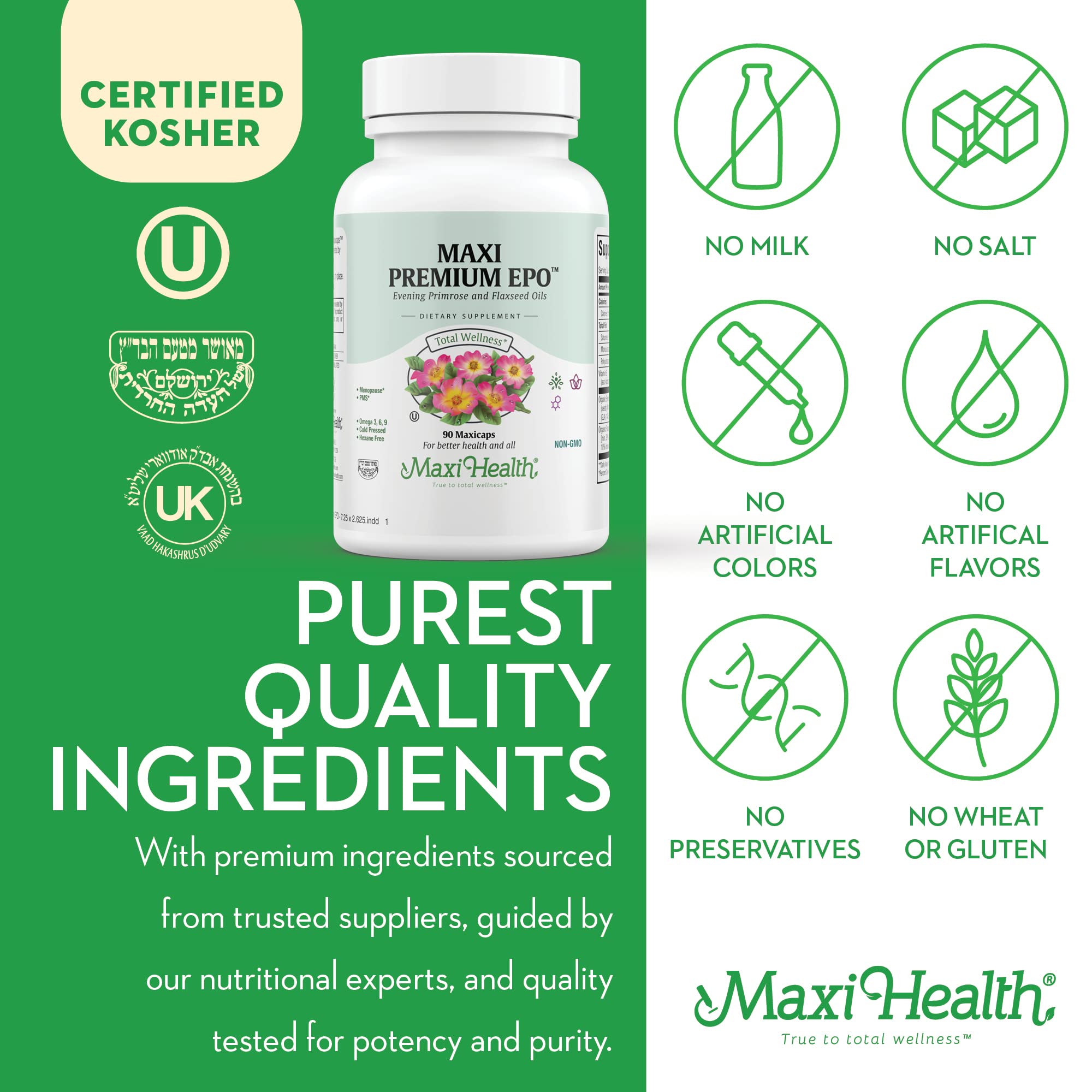Maxi Health Evening Primrose Oil Capsules on a wooden surface